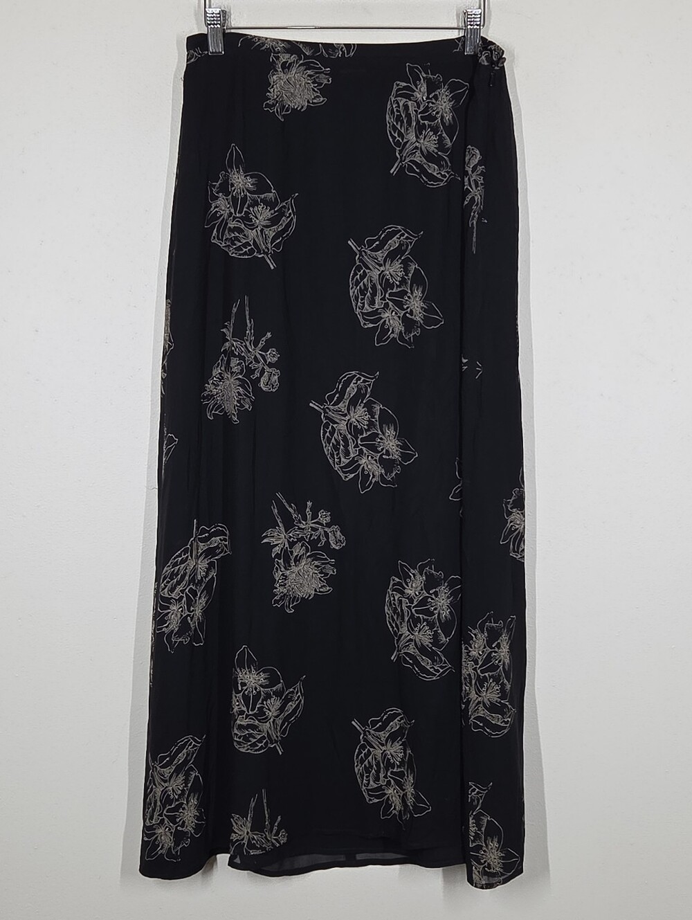 Vtg Y2K Dark Floral 100% Silk Maxi Skirt 10 Whimsigoth Grunge Fairy Festival